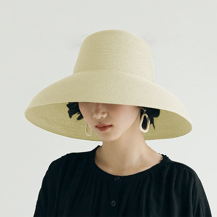 Big Eaves Straw Hat  Female Summer Sunscreen Basin Hat Beach Vacation Sunhat Fisherman Hat, Black, Yellow, Beige, Pink, Orange