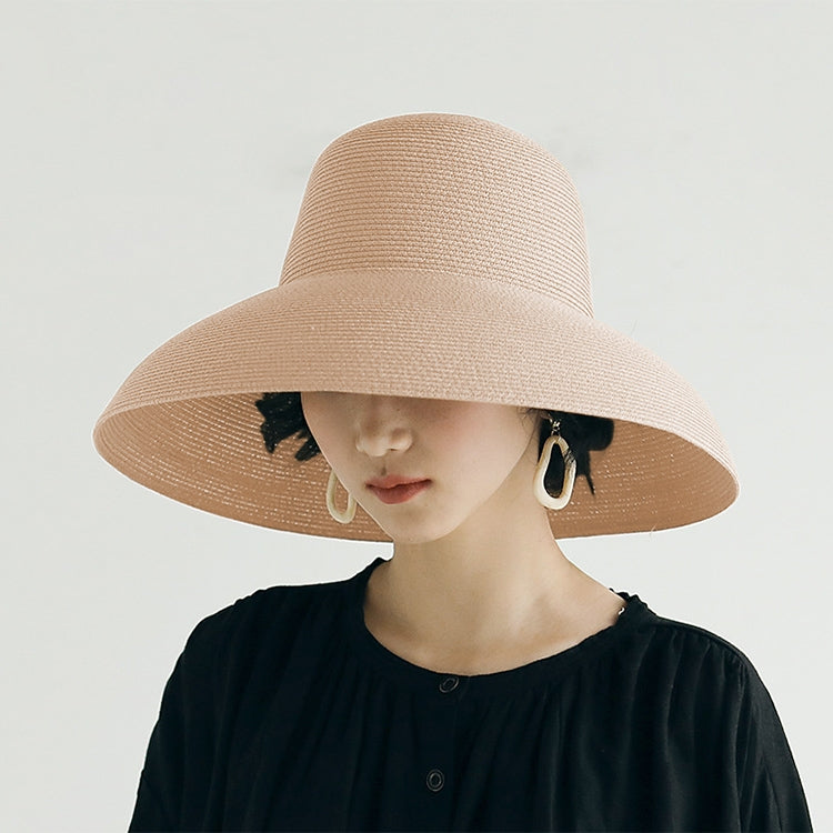 Big Eaves Straw Hat  Female Summer Sunscreen Basin Hat Beach Vacation Sunhat Fisherman Hat, Black, Yellow, Beige, Pink, Orange