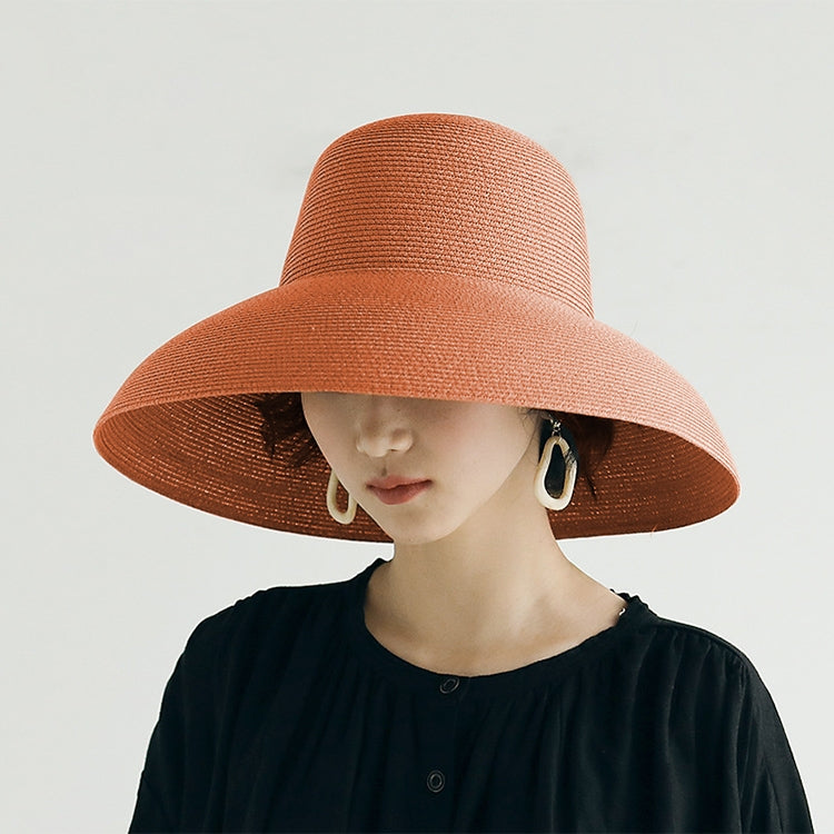 Big Eaves Straw Hat  Female Summer Sunscreen Basin Hat Beach Vacation Sunhat Fisherman Hat, Black, Yellow, Beige, Pink, Orange