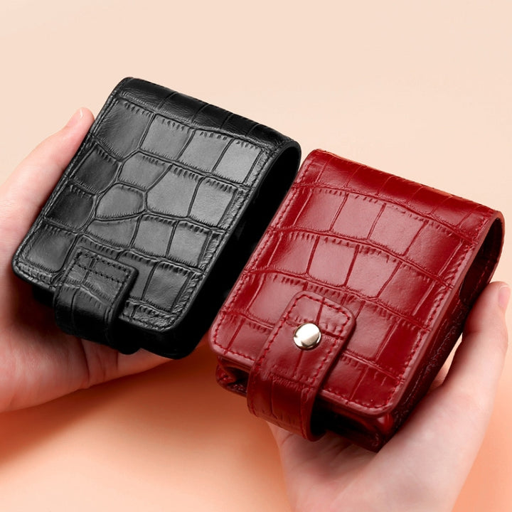 Simple Cowhide Crocodile Pattern Lipstick Bag Storage Portable Makeup Bag With Mirror