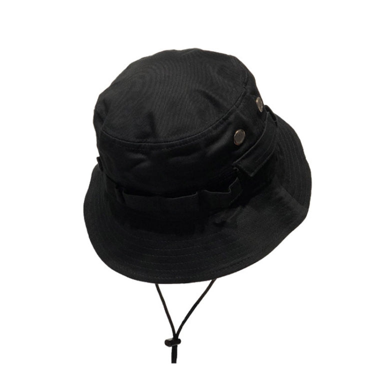 Outdoor Hip-Hop Hat Fisherman Hat Windproof Basin Hat with Drawstring, M, L