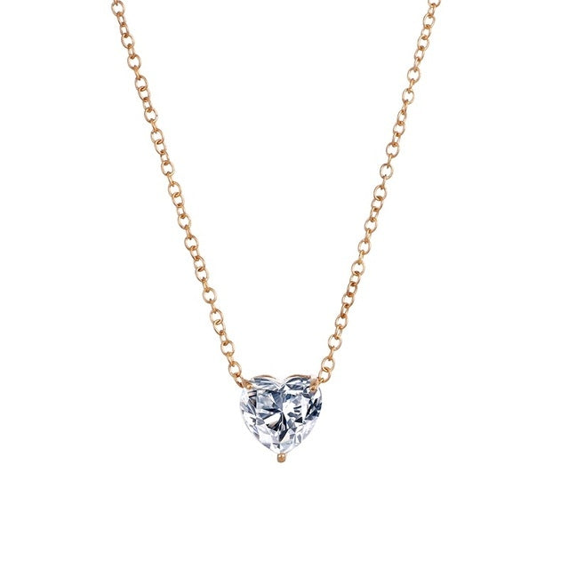 Crystal Heart Pendant Necklace Female Short Chain Necklace, Gold, Silver