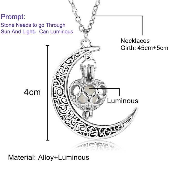 Women Moon Glowing Luminous Gem Charm Necklace Jewelry