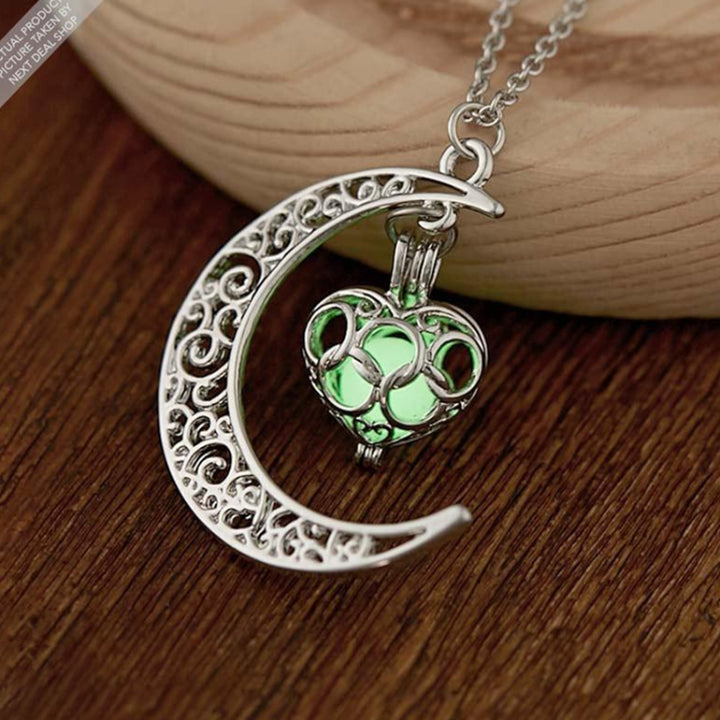 Women Moon Glowing Luminous Gem Charm Necklace Jewelry