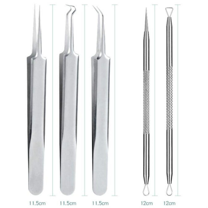 5pcs /Set Acne Needle Stainless Steel Acne Clamp Squeeze Acne Blackhead Tool, 2 in 1, 5 in 1