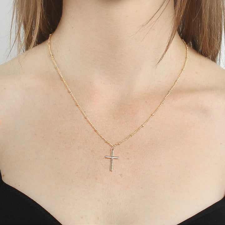 Women Fashion Bright Electroplating Cross Jewelry Necklace, Gold, Silver