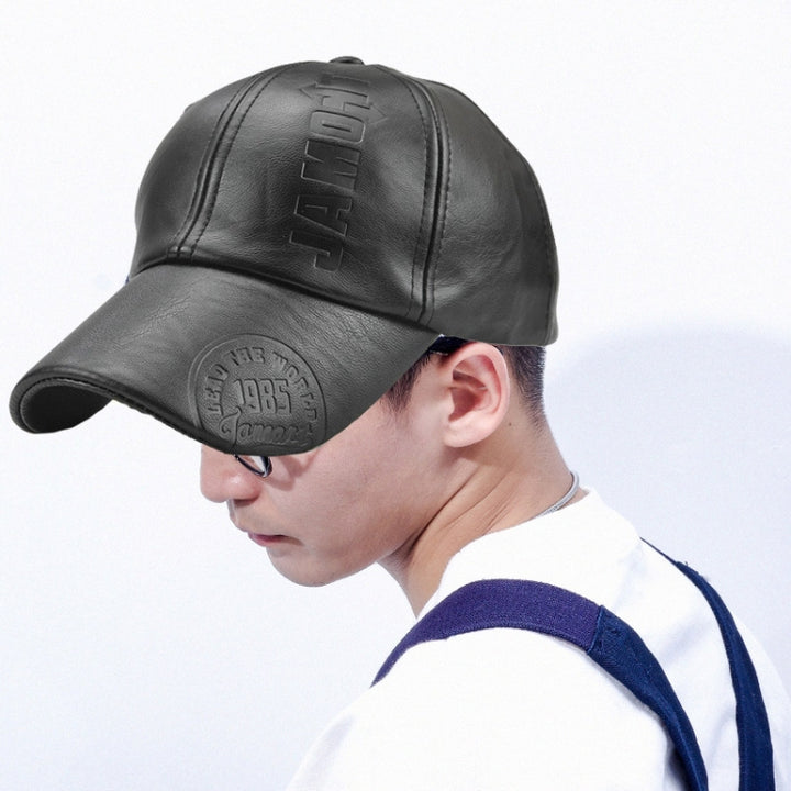 Jamont 9553 PU Leather Autumn and Winter Baseball Cap Embossed Outdoor Peaked Cap, Black, Light Coffee, Dark Coffee