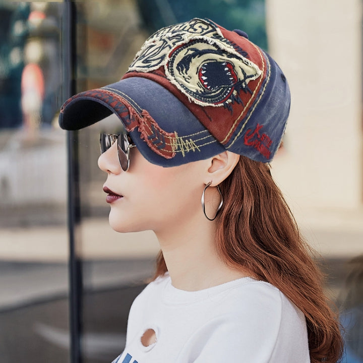 13948 Shark Pattern Washable Baseball Cap Spring and Autumn Sun Hat, One Size