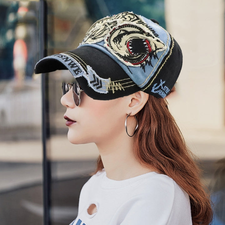 13948 Shark Pattern Washable Baseball Cap Spring and Autumn Sun Hat, One Size