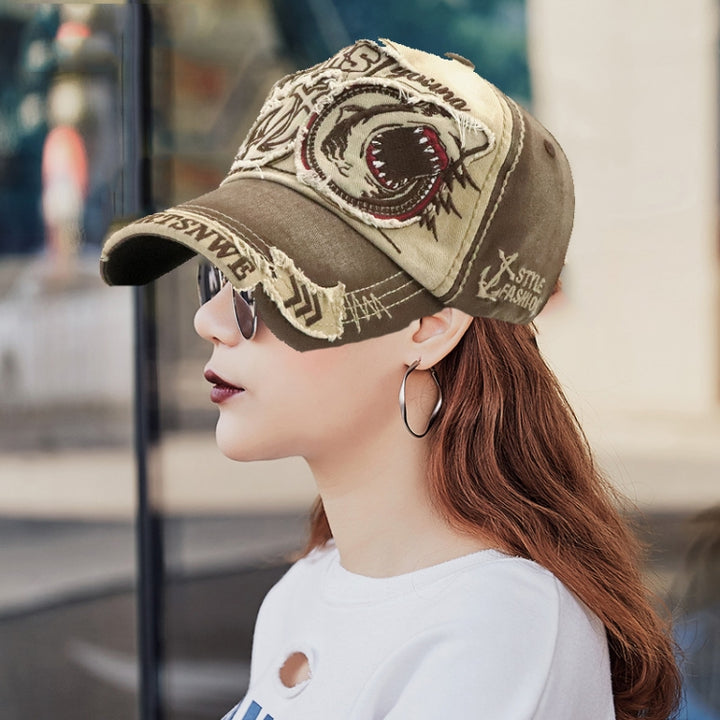 13948 Shark Pattern Washable Baseball Cap Spring and Autumn Sun Hat, One Size