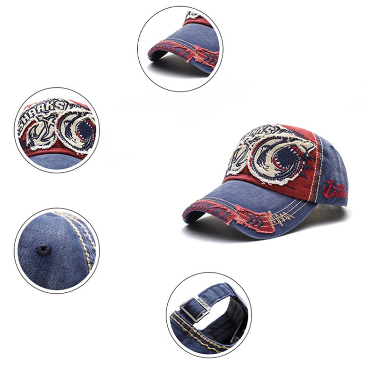 13948 Shark Pattern Washable Baseball Cap Spring and Autumn Sun Hat, One Size