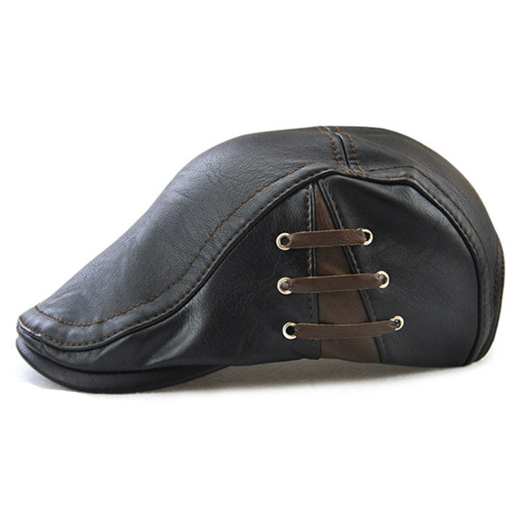 12968 Perforated Strap Design Outdoor All-Match PU Leather Peaked Cap Berets, One Size