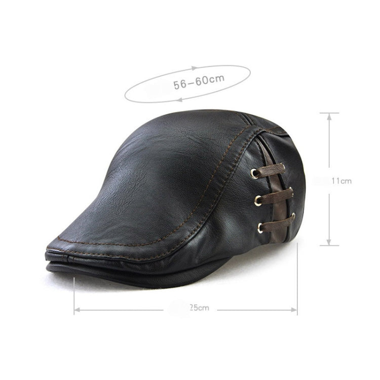 12968 Perforated Strap Design Outdoor All-Match PU Leather Peaked Cap Berets, One Size