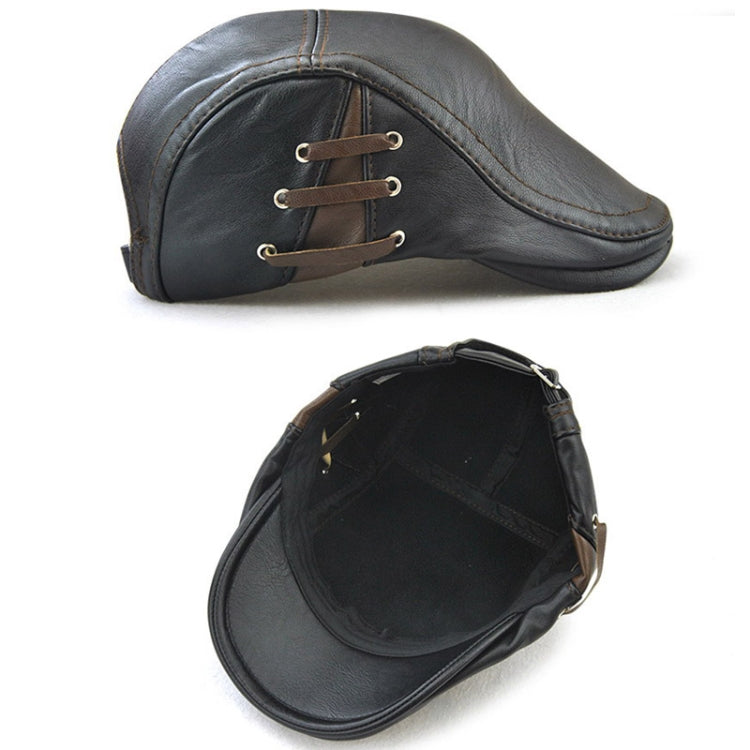 12968 Perforated Strap Design Outdoor All-Match PU Leather Peaked Cap Berets, One Size