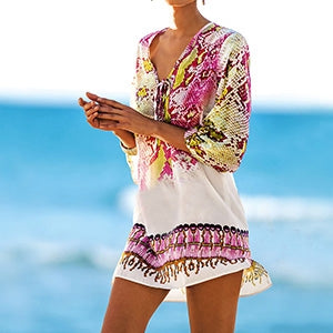 Chiffon Snake Texture Print Swimsuit Cover-up, S, M, L, XL, 2XL