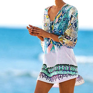 Chiffon Snake Texture Print Swimsuit Cover-up, S, M, L, XL, 2XL