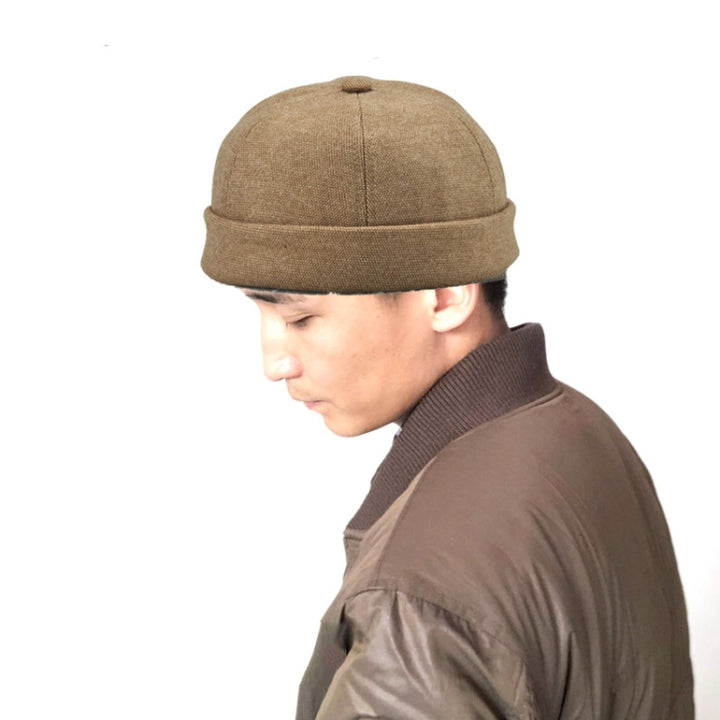 G12788 Iron Mark Street Melon Skullcap Retro Flanged Landlord Hat without Eaves, G12788 Dark Gray, G12788 Dark Blue, G12788 Black, G12788 Grey, G12788 Deep Beige