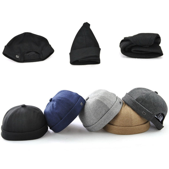 G12788 Iron Mark Street Melon Skullcap Retro Flanged Landlord Hat without Eaves, G12788 Dark Gray, G12788 Dark Blue, G12788 Black, G12788 Grey, G12788 Deep Beige