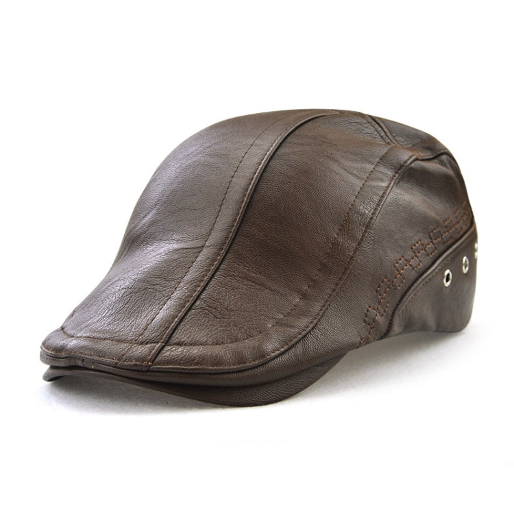 12982 Autumn and Winter Adjustable PU Leather Perforated Peaked Cap, One Size