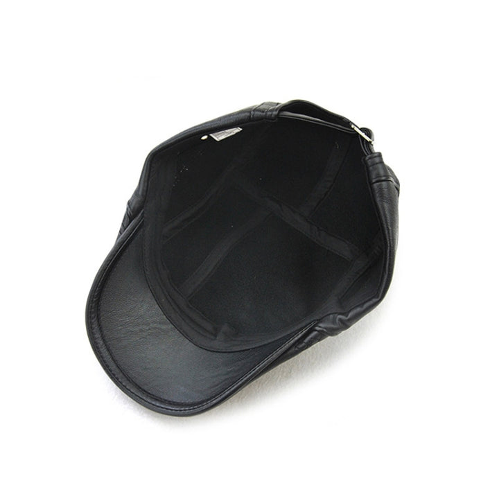 12982 Autumn and Winter Adjustable PU Leather Perforated Peaked Cap, One Size