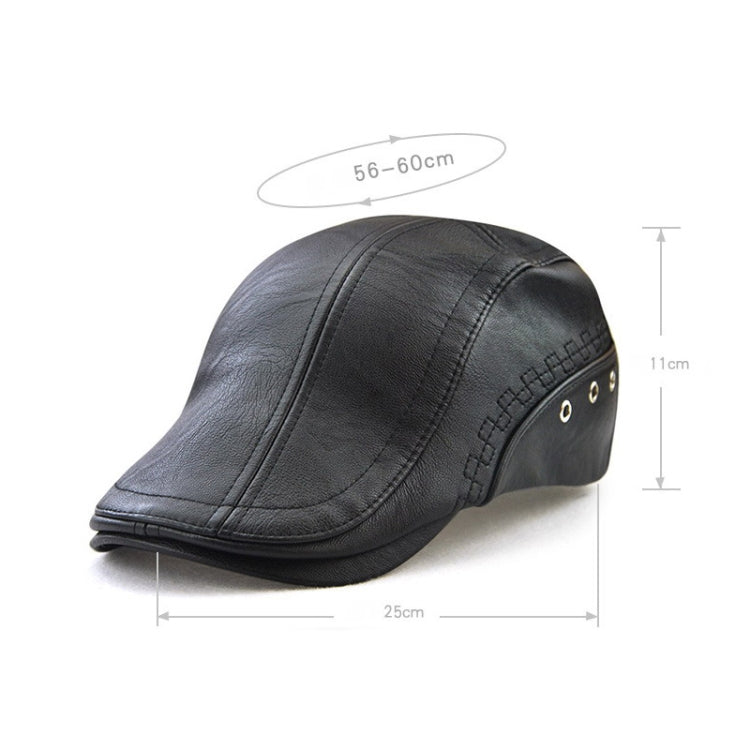 12982 Autumn and Winter Adjustable PU Leather Perforated Peaked Cap, One Size