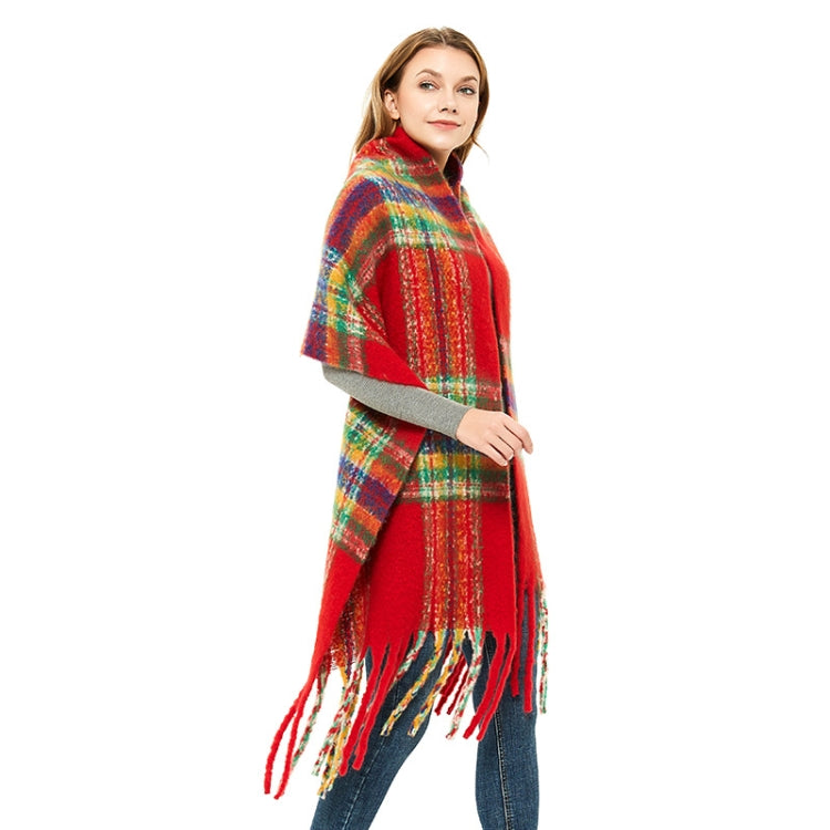 Autumn & Winter Polyester Ladies Warmth Thickened Fringed Fine Grid Scarf, 190cm