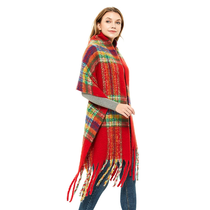 Autumn & Winter Polyester Ladies Warmth Thickened Fringed Fine Grid Scarf, 190cm