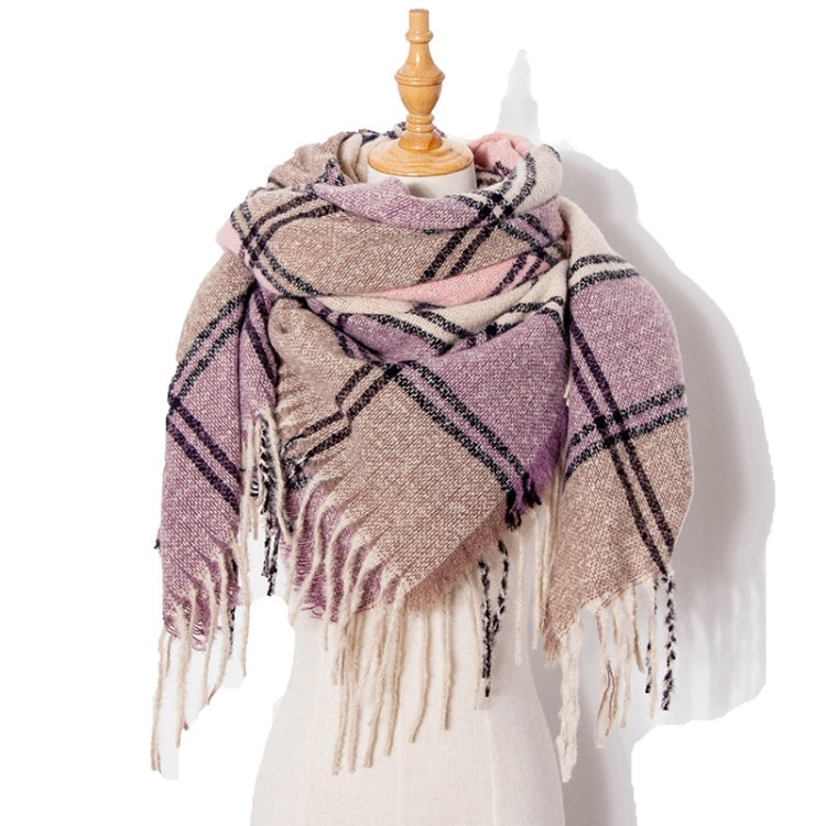 Autumn & Winter Fringed Scarf Plaid Square Scarf Thickening Ladies Shawl, 145cm