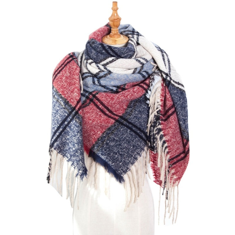 Autumn & Winter Fringed Scarf Plaid Square Scarf Thickening Ladies Shawl, 145cm