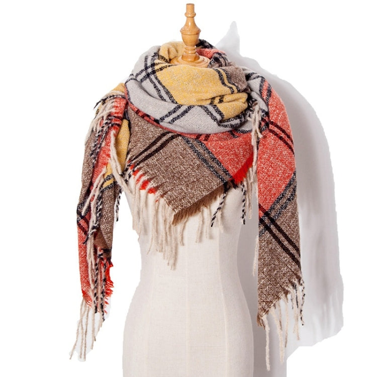 Autumn & Winter Fringed Scarf Plaid Square Scarf Thickening Ladies Shawl, 145cm