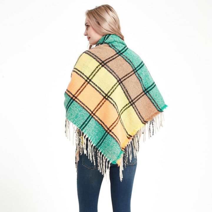 Autumn & Winter Fringed Scarf Plaid Square Scarf Thickening Ladies Shawl, 145cm