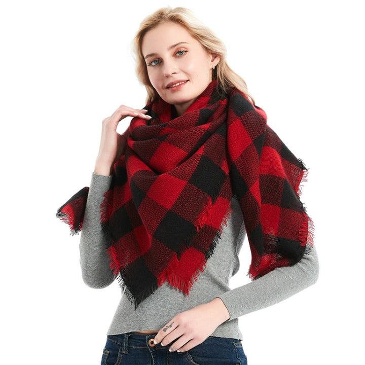 Checkered Pattern Autumn & Winter Ladies Cashmere Scarf, 140 x 140cm