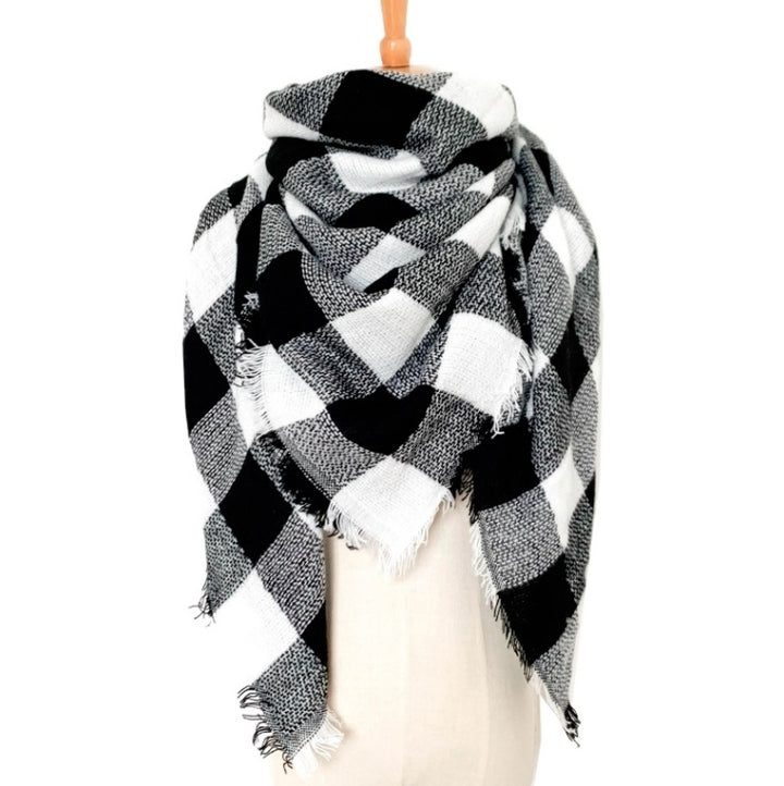 Checkered Pattern Autumn & Winter Ladies Cashmere Scarf, 140 x 140cm