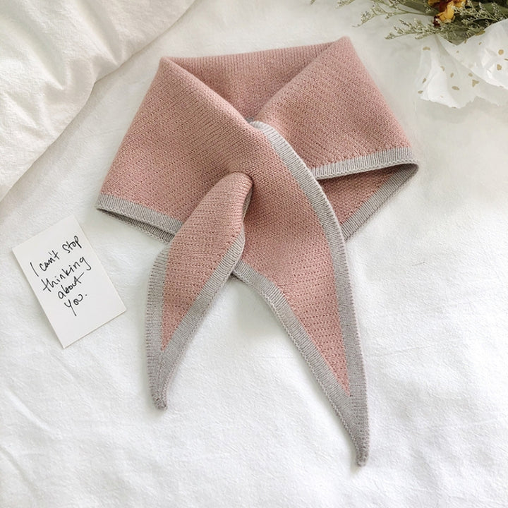 Autumn & Winter Knitted Woolen Scarf Women Two-colors Mini Triangle Scarf Warm Scarf, 80-100cm