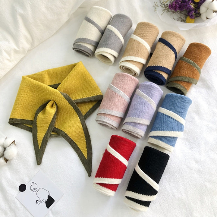 Autumn & Winter Knitted Woolen Scarf Women Two-colors Mini Triangle Scarf Warm Scarf, 80-100cm