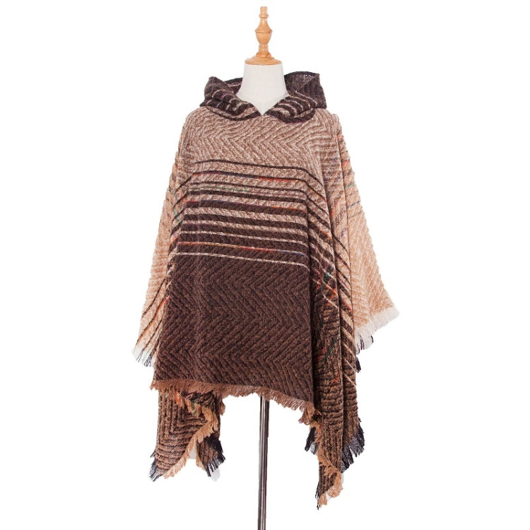 Spring Autumn Winter Checkered Pattern Hooded Cloak Shawl Scarf, 135cm