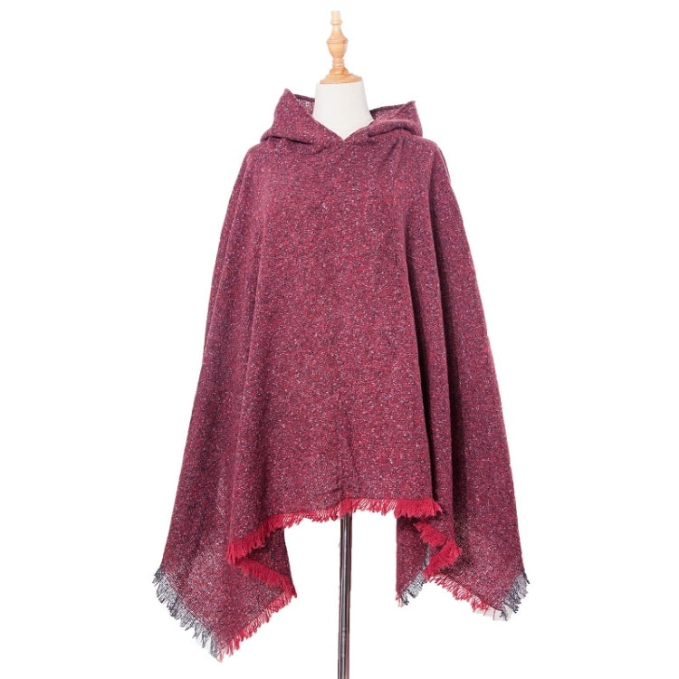 Spring Autumn Winter Checkered Pattern Hooded Cloak Shawl Scarf, 135cm