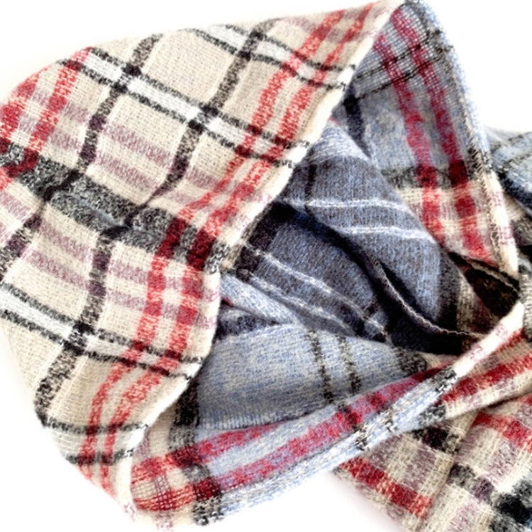 Spring Autumn Winter Checkered Pattern Hooded Cloak Shawl Scarf, 135cm