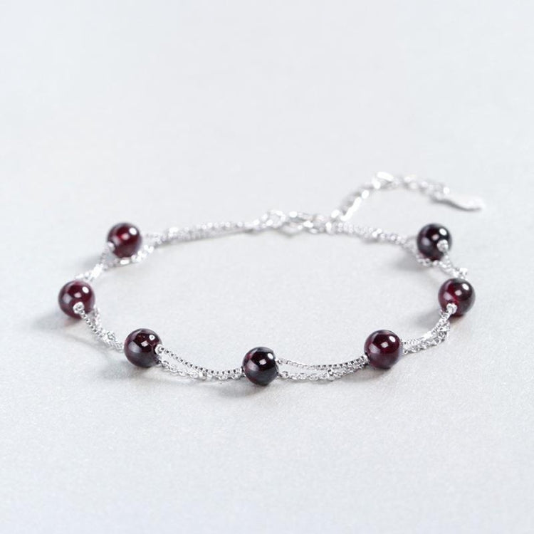 925 Sterling Silver Bracelet Women Crystal Bracelet Natural Beads Double-Layers Jewelry, Garnet, Strawberry Crystal, Moonstone, Green Ghost