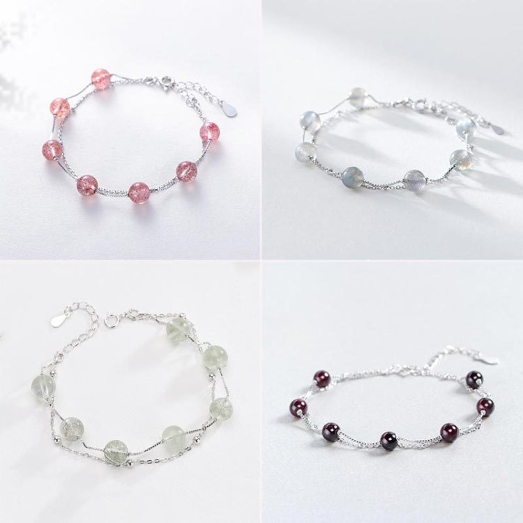 925 Sterling Silver Bracelet Women Crystal Bracelet Natural Beads Double-Layers Jewelry, Garnet, Strawberry Crystal, Moonstone, Green Ghost