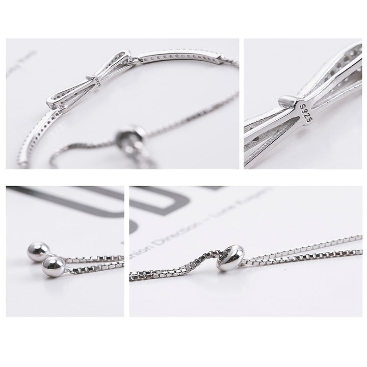 925 Sterling Silver Bracelet Bowknot Girls Stretch Bracelet