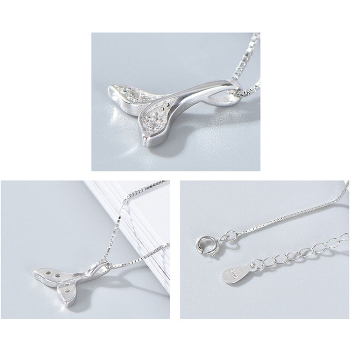 S925 Sterling Silver Fish Tail Necklace Girls Jewelry Whale Tail Necklace