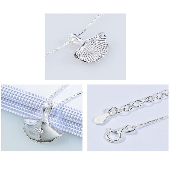 S925 Sterling Silver Ginkgo Leaf Pendant Necklace