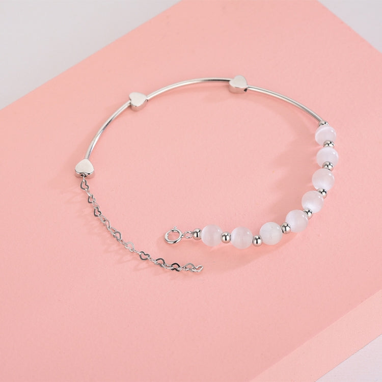 S925 Sterling Silver Natural Crystal Opal Bracelet Love Bracelet, Platinum, Gold, Rose Gold