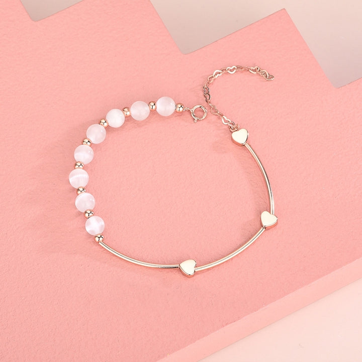 S925 Sterling Silver Natural Crystal Opal Bracelet Love Bracelet, Platinum, Gold, Rose Gold