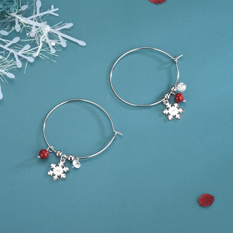 S925 Sterling Silver Sparkling Diamond Red Ball Snowflake Earrings Christmas Earrings