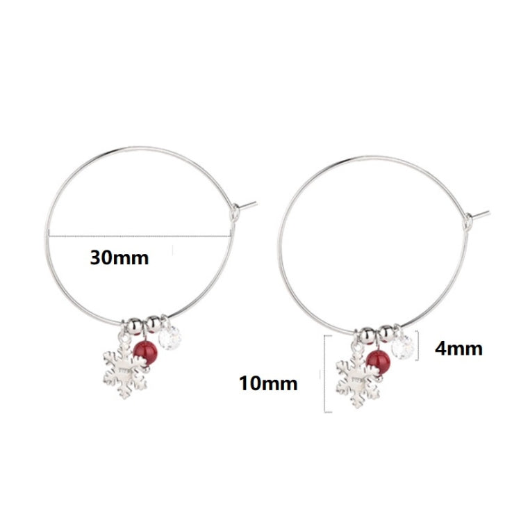 S925 Sterling Silver Sparkling Diamond Red Ball Snowflake Earrings Christmas Earrings