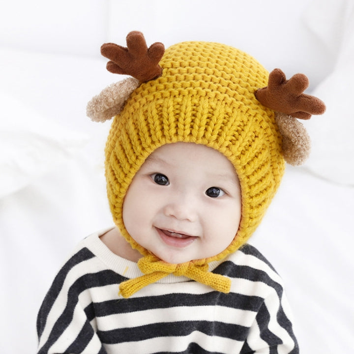 MZ9789 Little Antlers Baby Knitted Hat Baby Wool Warm Hat, Around 46-48cm