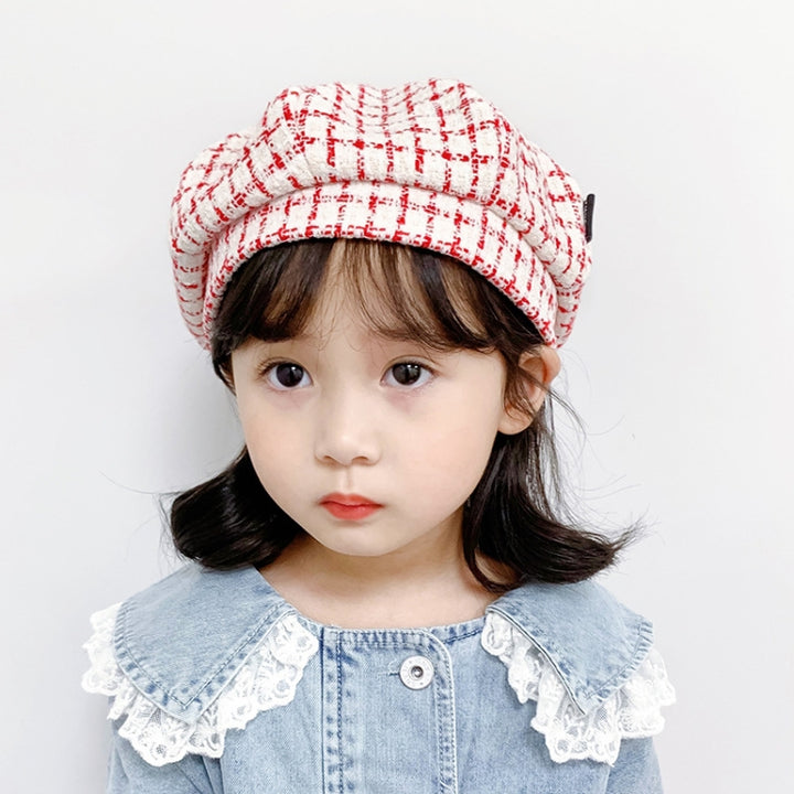 MZ9676 Girls Plaid Beret Spring And Autumn Children Hat, 48-50cm