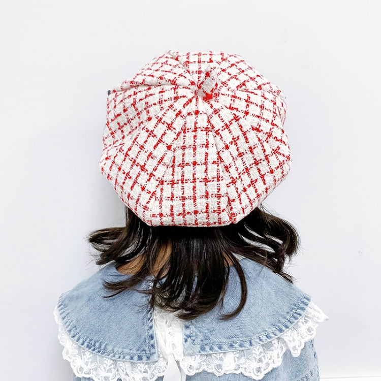 MZ9676 Girls Plaid Beret Spring And Autumn Children Hat, 48-50cm